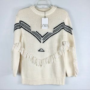 NWT Zara Girls Fringed Jacquard Sweater